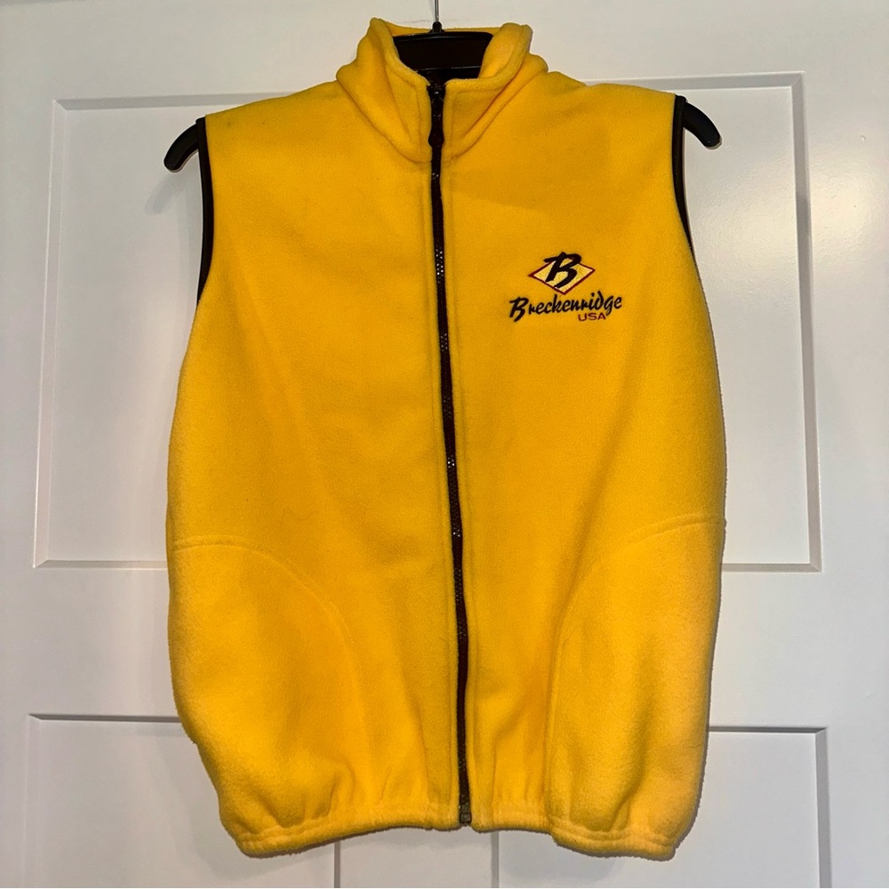 Vtg 90s yellow fleece Breckenridge embroidered vest Large made in USA